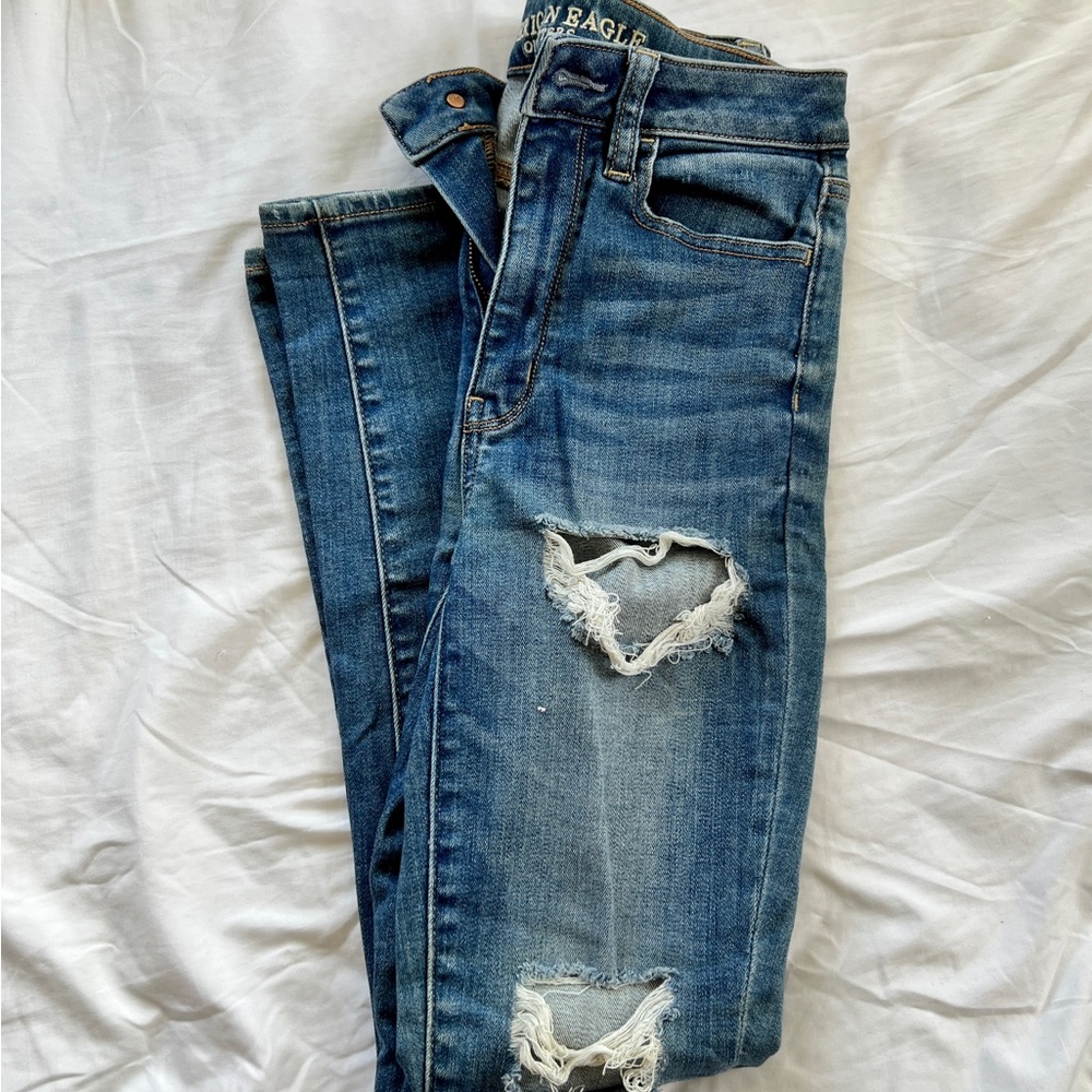American Eagle distressed super hi-rise skinny jeans
